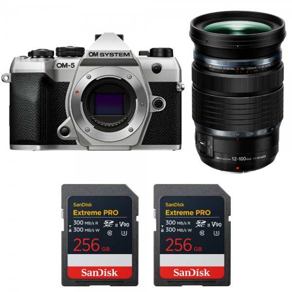OM SYSTEM OM-5 Mark II Plata + 12-100mm f/4 IS PRO + 2 SanDisk 256GB Extreme PRO UHS-II SDXC-1