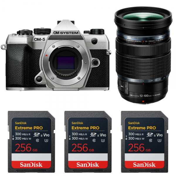 OM SYSTEM OM-5 Mark II Plata + 12-100mm f/4 IS PRO + 3 SanDisk 256GB Extreme PRO UHS-II SDXC-1