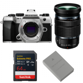 OM SYSTEM OM-5 Mark II Plata + 12-100mm f/4 IS PRO + 1 SanDisk 64GB Extreme PRO UHS-II SDXC + OM System BLS-50-1
