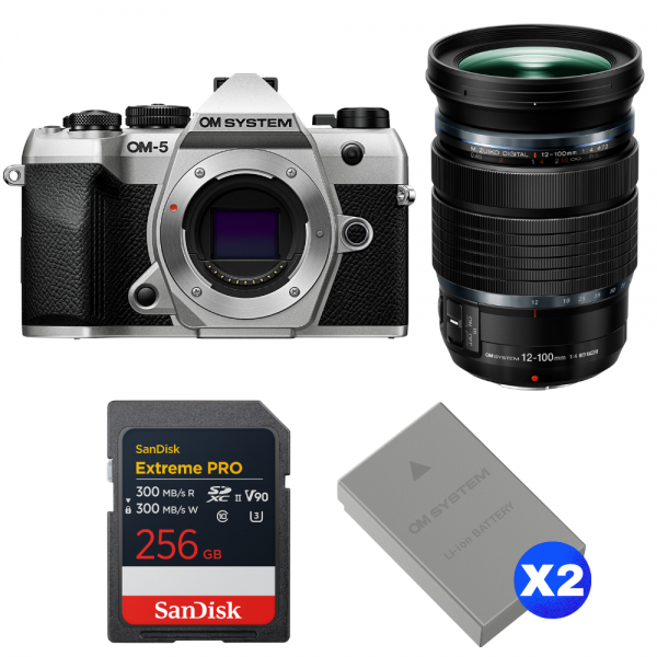 OM SYSTEM OM-5 Mark II Silver + 12-100mm f/4 IS PRO + 1 SanDisk 256GB Extreme PRO UHS-II SDXC + 2 OM System BLS-50-1