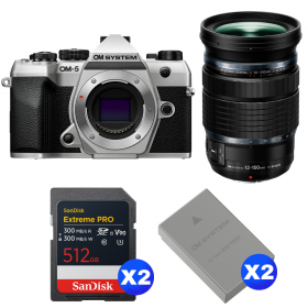 OM SYSTEM OM-5 Mark II Plata + 12-100mm f/4 IS PRO + 2 SanDisk 512GB Extreme PRO UHS-II SDXC + 2 OM System BLS-50-1