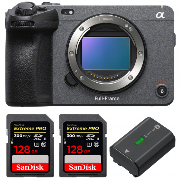 Sony FX3 Camera Cinéma + 2 SanDisk 128GB Extreme PRO UHS-II SDXC 300 MB/s + 1 Sony NP-FZ100-1