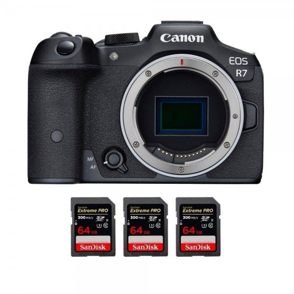 Canon EOS R7 + 3 SanDisk 64GB Extreme PRO UHS-II SDXC 300 MB/s - Camara mirrorless-1