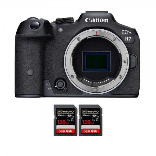 Canon EOS R7 + 2 SanDisk 128GB Extreme PRO UHS-II SDXC 300 MB/s - Camara mirrorless-1