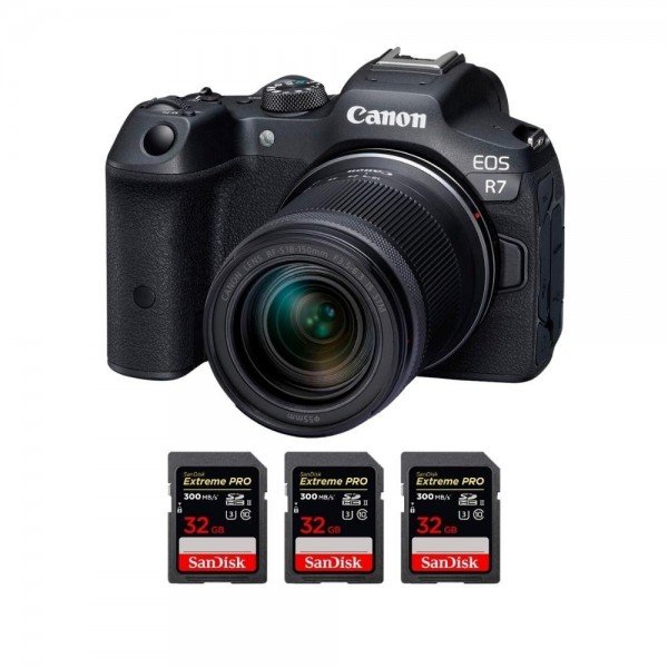 Canon EOS R7 + RF-S 18-150mm STM + 3 SanDisk 32GB Extreme PRO UHS-II SDXC 300 MB/s - Camara mirrorless-1