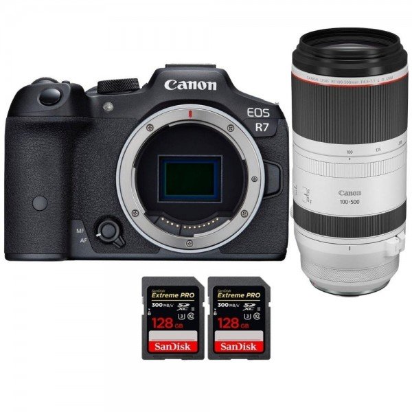 Canon EOS R7 + RF 100-500mm F4.5-7.1 L IS USM + 2 SanDisk 128GB Extreme PRO UHS-II SDXC 300 MB/s - Camara mirrorless-1