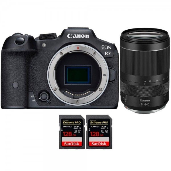 Canon EOS R7 + RF 24-240 mm F4-6,3 IS USM + 2 SanDisk 128 GB Extreme PRO UHS-II SDXC 300 MB/s - Camara mirrorless-1