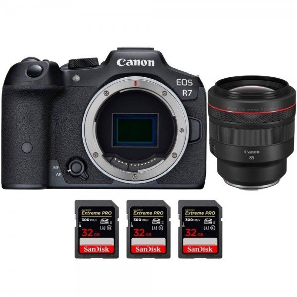 Canon EOS R7 + RF 85mm F1.2 L USM + 3 SanDisk 32GB Extreme PRO UHS-II SDXC 300 MB/s - Camara mirrorless-1