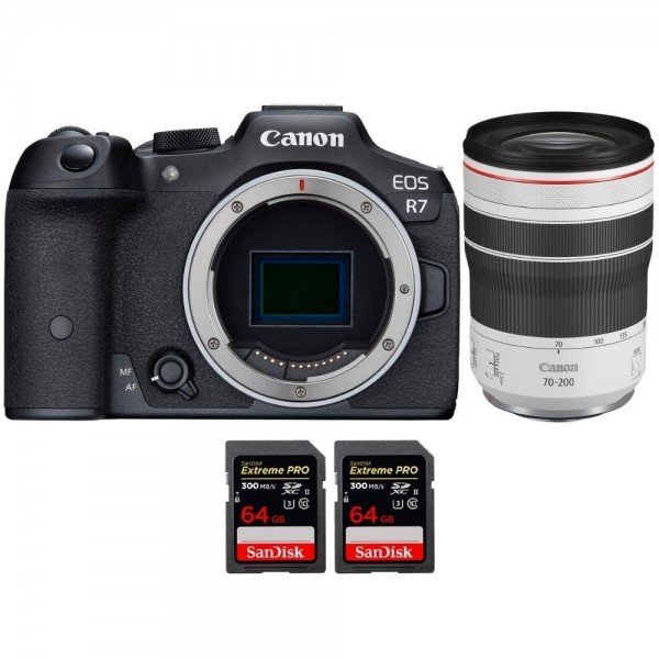 Canon EOS R7 + RF 70-200mm F4 L IS USM + 2 SanDisk 64GB Extreme PRO UHS-II SDXC 300 MB/s - Camara mirrorless-1