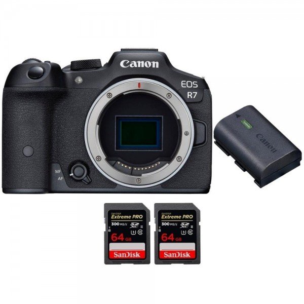 Canon EOS R7 + Canon LP-E6NH + 2 SanDisk 64GB Extreme PRO UHS-II SDXC 300 MB/s - Camara mirrorless-1