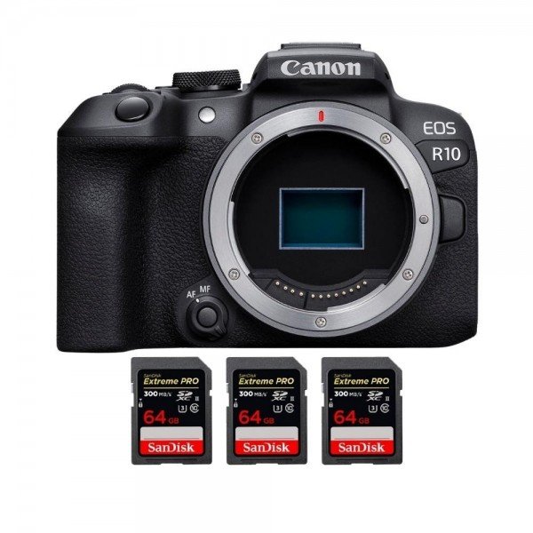 Canon EOS R10 + 3 SanDisk 64GB Extreme PRO UHS-II SDXC 300 MB/s - Camara mirrorless APS-C-1