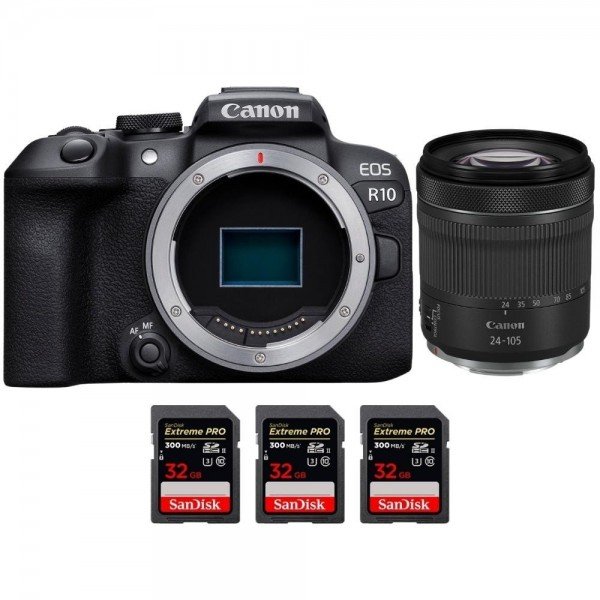 Canon EOS R10 + RF 24-105mm F4-7.1 IS STM + 3 SanDisk 32GB Extreme PRO UHS-II SDXC 300 MB/s - Camara evil APS-C-1