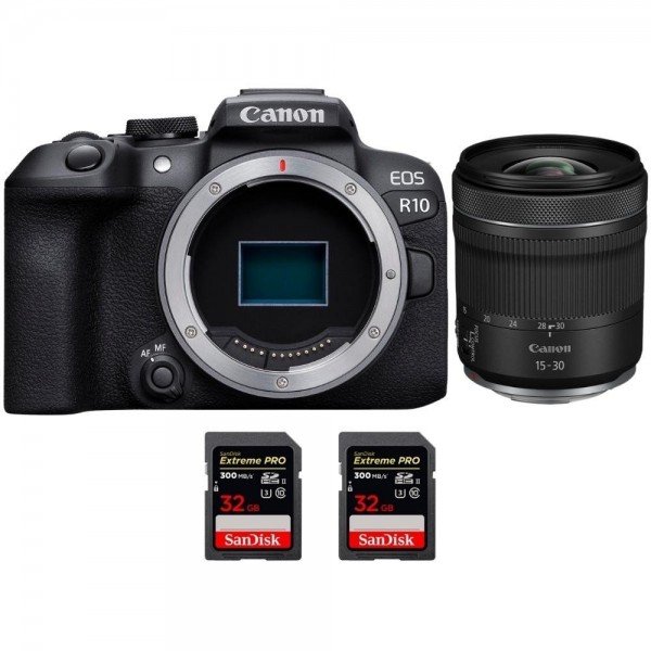 Canon EOS R10 + RF 15-30mm F4.5-6.3 IS STM + 2 SanDisk 32GB Extreme PRO UHS-II SDXC 300 MB/s - Camara evil APS-C-1