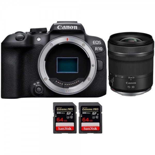 Canon EOS R10 + RF 15-30mm F4.5-6.3 IS STM + 2 SanDisk 64GB Extreme PRO UHS-II SDXC 300 MB/s - Camara evil APS-C-1
