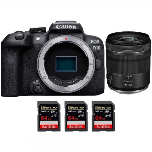 Canon EOS R10 + RF 15-30mm F4.5-6.3 IS STM + 3 SanDisk 64GB Extreme PRO UHS-II SDXC 300 MB/s APS-C-1
