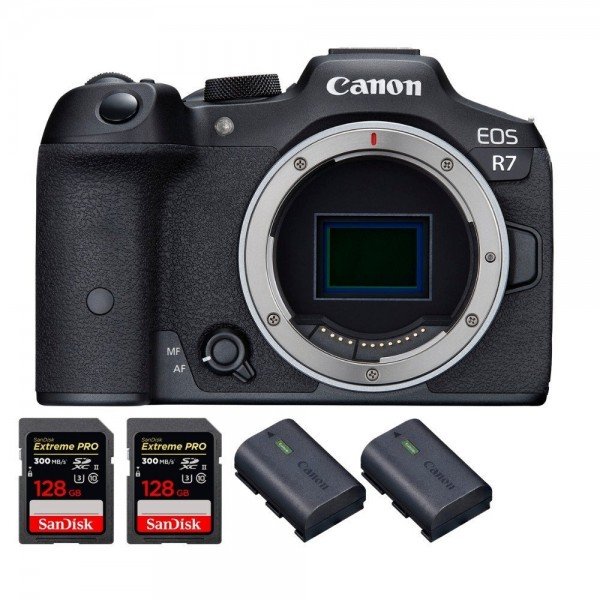 Canon EOS R7 + 2 SanDisk 128GB Extreme PRO UHS-II SDXC 300 MB/s + 2 Canon LP-E6NH - Camara mirrorless-1