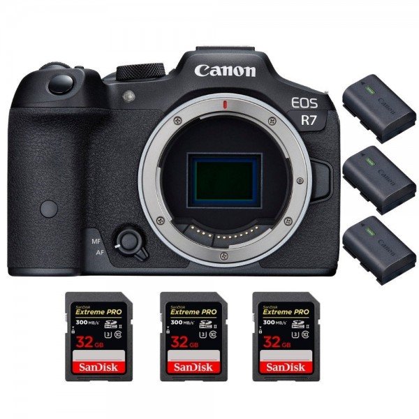 Canon EOS R7 + 3 SanDisk 32GB Extreme PRO UHS-II SDXC 300 MB/s + 3 Canon LP-E6NH - Camara mirrorless-1