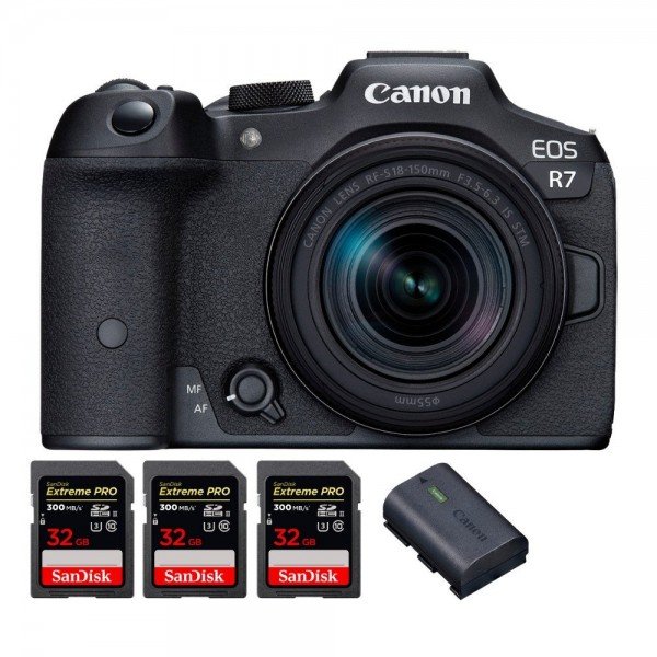 Canon EOS R7 + RF-S 18-150mm STM + 3 SanDisk 32GB Extreme PRO UHS-II SDXC 300 MB/s + 1 Canon LP-E6NH-1