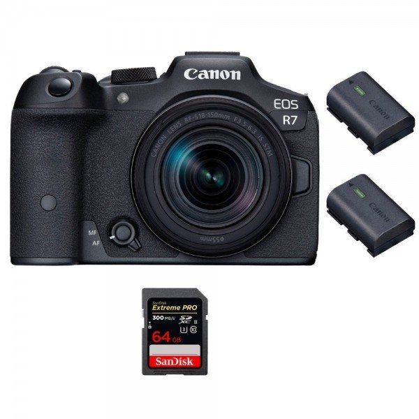 Canon EOS R7 + RF-S 18-150mm STM + 1 SanDisk 64GB Extreme PRO UHS-II SDXC 300 MB/s + 2 Canon LP-E6NH-1