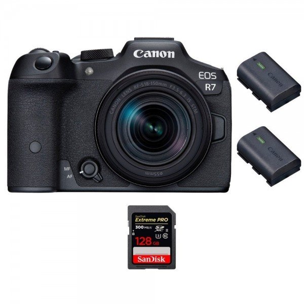 Canon EOS R7 + RF-S 18-150mm STM + 1 SanDisk 128GB Extreme PRO UHS-II SDXC 300 MB/s + 2 Canon LP-E6NH - Camara mirrorless-1