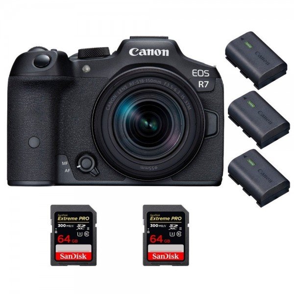 Canon EOS R7 + RF-S 18-150mm STM + 2 SanDisk 64GB Extreme PRO UHS-II SDXC 300 MB/s + 3 Canon LP-E6NH-1