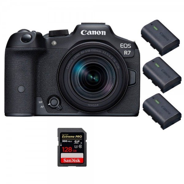 Canon EOS R7 + RF-S 18-150mm STM + 1 SanDisk 128GB Extreme PRO UHS-II SDXC 300 MB/s + 3 Canon LP-E6NH - Camara mirrorless-1