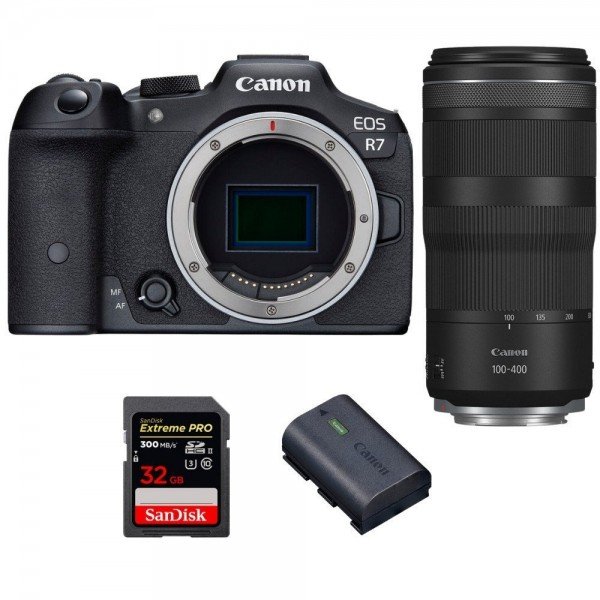 Canon EOS R7 + RF 100-400mm IS + 1 SanDisk 32GB Extreme PRO UHS-II SDXC 300 MB/s + 1 Canon LP-E6NH - Camara mirrorless-1