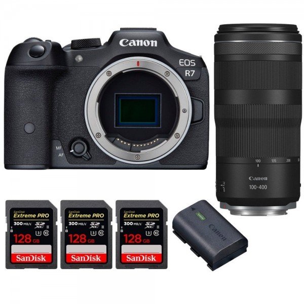 Canon EOS R7 + RF 100-400mm IS + 3 SanDisk 128GB Extreme PRO UHS-II SDXC 300 MB/s + 1 Canon LP-E6NH - Camara mirrorless-1