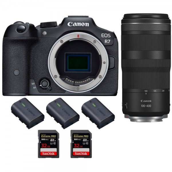 Canon EOS R7 + RF 100-400mm IS + 2 SanDisk 32GB Extreme PRO UHS-II SDXC 300 MB/s + 3 Canon LP-E6NH - Camara mirrorless-1