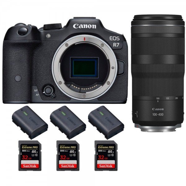 Canon EOS R7 + RF 100-400mm IS + 3 SanDisk 32GB Extreme PRO UHS-II SDXC 300 MB/s + 3 Canon LP-E6NH-1