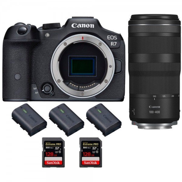 Canon EOS R7 + RF 100-400mm IS + 2 SanDisk 128GB Extreme PRO UHS-II SDXC 300 MB/s + 3 Canon LP-E6NH-1