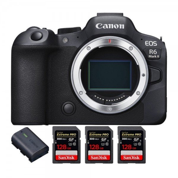 Canon EOS R6 Mark II + 3 SanDisk 128GB Extreme PRO UHS-II 300 MB/s + 1 Canon LP-E6NH-1