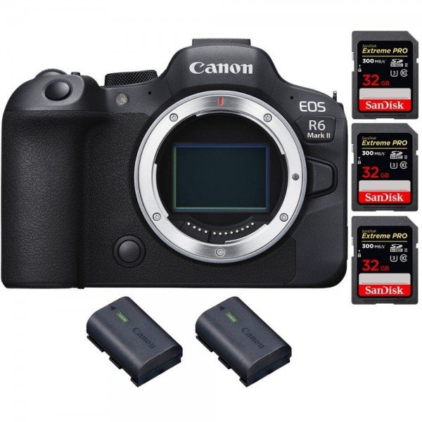 Canon EOS R6 Mark II + 3 SanDisk 32GB Extreme PRO UHS-II 300 MB/s + 2 Canon LP-E6NH-1