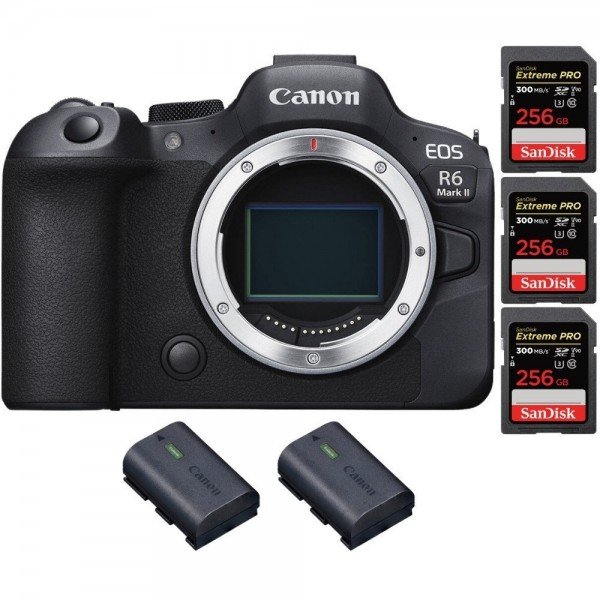 Canon EOS R6 Mark II + 3 SanDisk 256GB Extreme PRO UHS-II 300 MB/s + 2 Canon LP-E6NH - Full Frame Mirrorless Camera-1