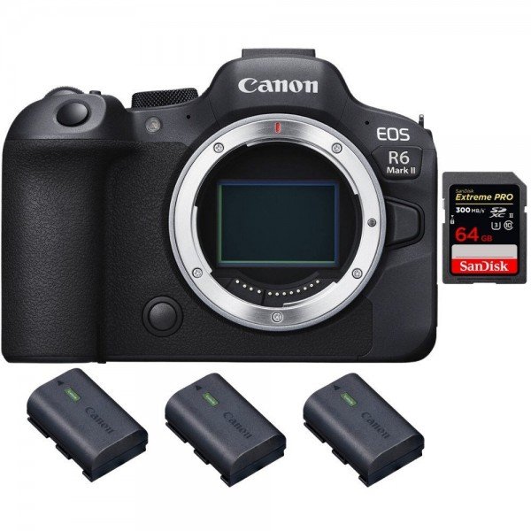 Canon EOS R6 Mark II + 1 SanDisk 64GB Extreme PRO UHS-II 300 MB/s + 3 Canon LP-E6NH-1