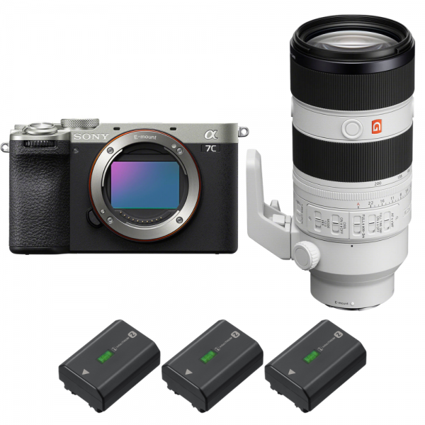 Sony A7C II Plata + FE 70-200mm f/2.8 GM OSS II + 3 Sony NP-FZ100-1