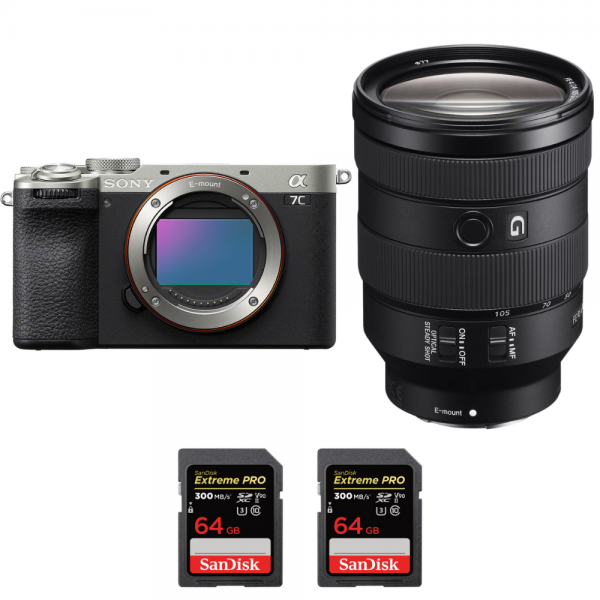 Sony A7C II Silver + FE 24-105mm f/4 G OSS + 2 SanDisk 64GB Extreme PRO UHS-II SDXC 300 MB/s-1