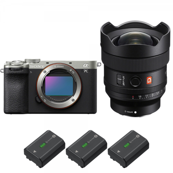 Sony A7C II Plata + FE 14mm f/1.8 GM + 3 Sony NP-FZ100-1