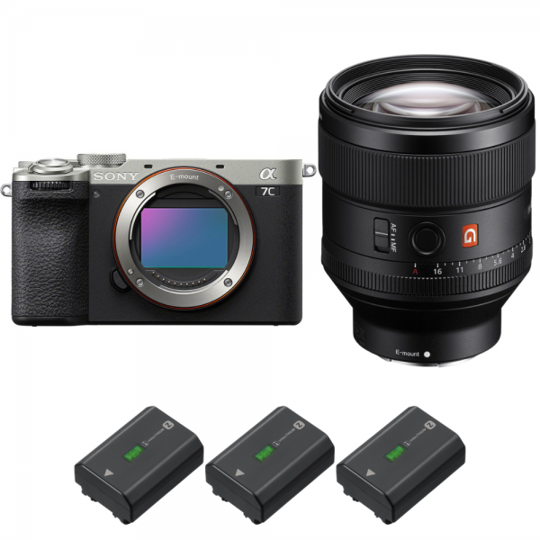 Sony A7C II Silver + FE 85mm f/1.4 GM + 3 Sony NP-FZ100-1