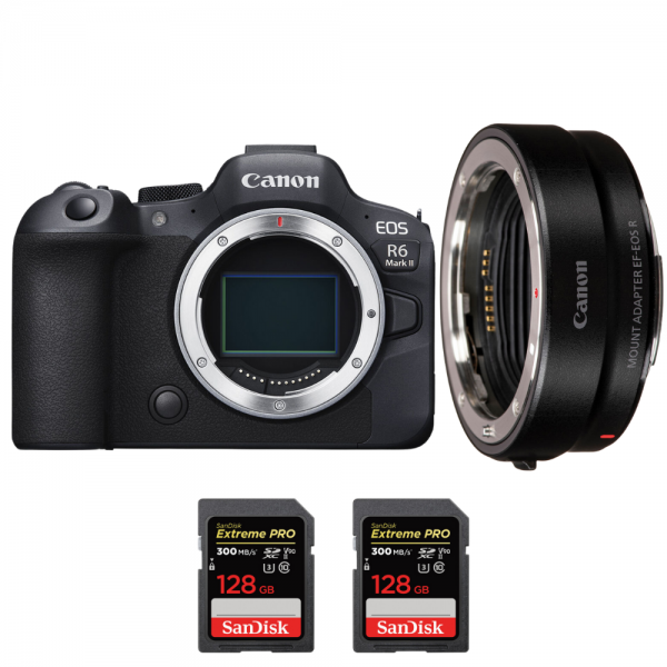 Canon EOS R6 Mark II + EF-EOS R + 2 SanDisk 128 GB Extreme PRO UHS-II SDXC 300 MB/s - Camara mirrorless-1