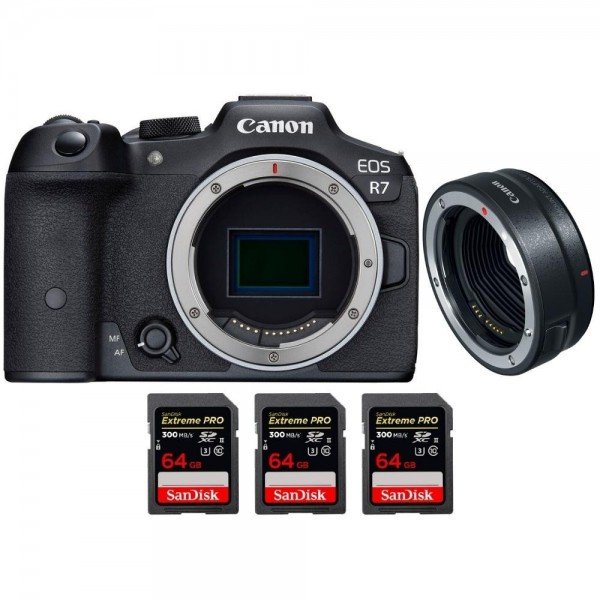 Canon EOS R7 + EF-EOS R + 3 SanDisk 64GB Extreme PRO UHS-II SDXC 300 MB/s - Camara fotográfica mirrorless-2