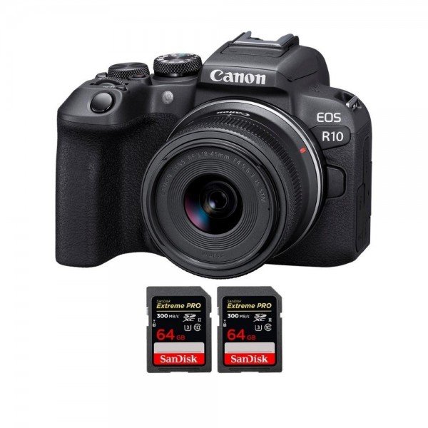 Canon EOS R10 + RF-S 18-45mm F4.5-6.3 IS STM + 2 SanDisk 64GB Extreme PRO UHS-II SDXC 300 MB/s - Camara evil APS-C-2