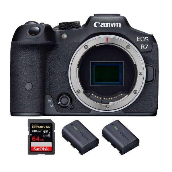 Canon EOS R7 + 1 SanDisk 64GB Extreme PRO UHS-II SDXC 300 MB/s + 2 Canon LP-E6NH-2