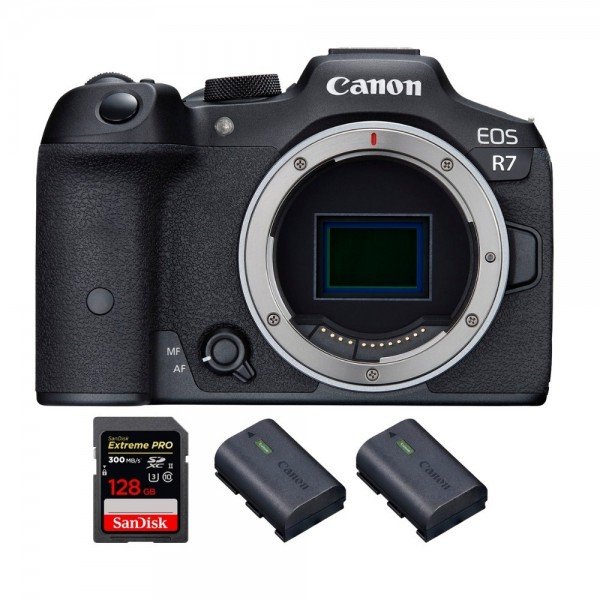 Canon EOS R7 + 1 SanDisk 128GB Extreme PRO UHS-II SDXC 300 MB/s + 2 Canon LP-E6NH-2
