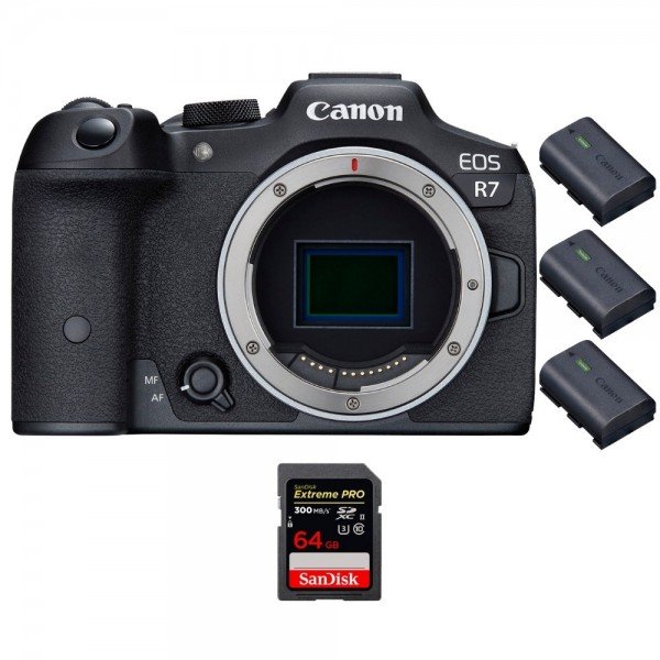 Canon EOS R7 + 1 SanDisk 64GB Extreme PRO UHS-II SDXC 300 MB/s + 3 Canon LP-E6NH-2
