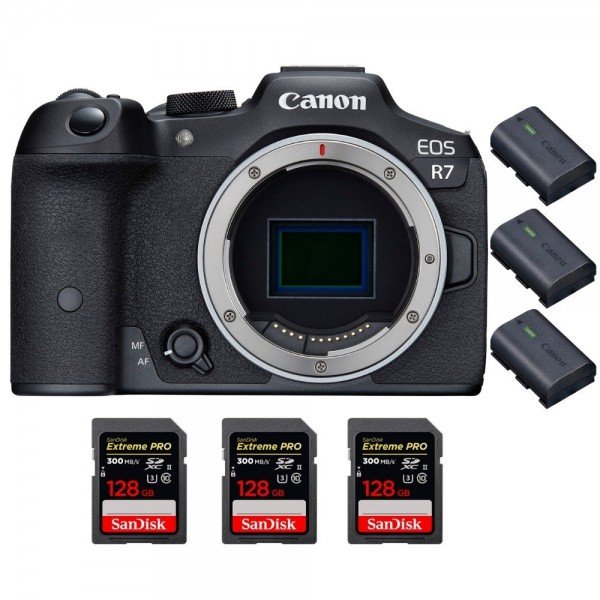Canon EOS R7 + 3 SanDisk 128GB Extreme PRO UHS-II SDXC 300 MB/s + 3 Canon LP-E6NH - Camara mirrorless-2
