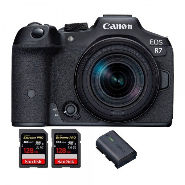 Canon EOS R7 + RF-S 18-150mm STM + 2 SanDisk 128GB Extreme PRO UHS-II SDXC 300 MB/s + 1 Canon LP-E6NH-2