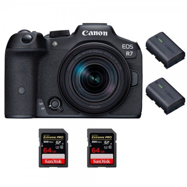 Canon EOS R7 + RF-S 18-150mm STM + 2 SanDisk 64GB Extreme PRO UHS-II SDXC 300 MB/s + 2 Canon LP-E6NH-2