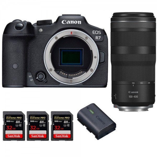 Canon EOS R7 + RF 100-400mm IS + 3 SanDisk 32GB Extreme PRO UHS-II SDXC 300 MB/s + 1 Canon LP-E6NH-2