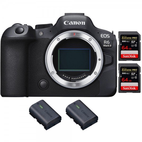 Canon EOS R6 Mark II + 2 SanDisk 64GB Extreme PRO UHS-II 300 MB/s + 2 Canon LP-E6NH - Full Frame Mirrorless Camera-2